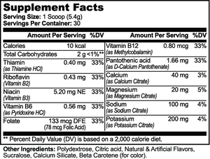 Supplement facts label with detailed nutritional information on a black background