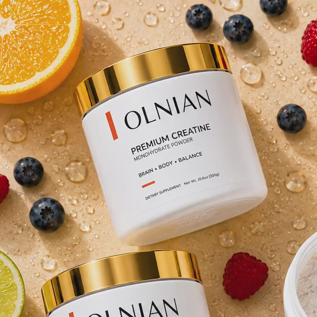 Video rotating images of Olnian premium creatine powder and an array of active women over the age of 35, medium close up images. 